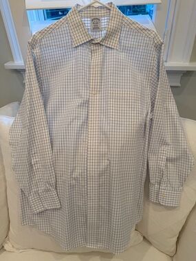 Brooks Brothers White Dress Shirt with Navy Windowpane